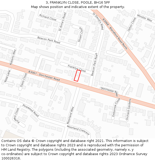 3, FRANKLYN CLOSE, POOLE, BH16 5PF: Location map and indicative extent of plot