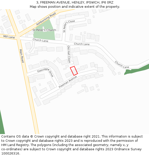 3, FREEMAN AVENUE, HENLEY, IPSWICH, IP6 0RZ: Location map and indicative extent of plot