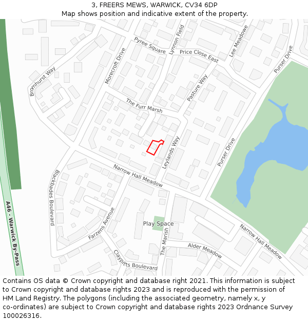 3, FREERS MEWS, WARWICK, CV34 6DP: Location map and indicative extent of plot