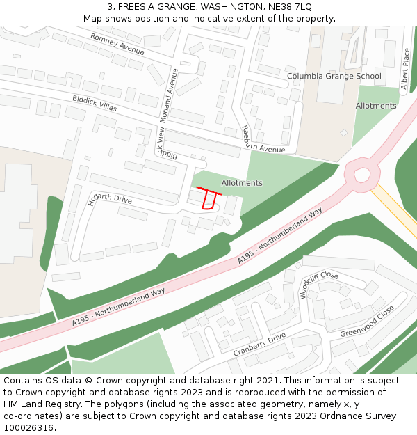 3, FREESIA GRANGE, WASHINGTON, NE38 7LQ: Location map and indicative extent of plot