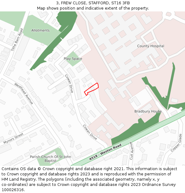 3, FREW CLOSE, STAFFORD, ST16 3FB: Location map and indicative extent of plot