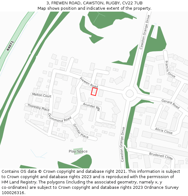 3, FREWEN ROAD, CAWSTON, RUGBY, CV22 7UB: Location map and indicative extent of plot