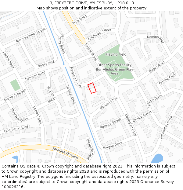 3, FREYBERG DRIVE, AYLESBURY, HP18 0HR: Location map and indicative extent of plot