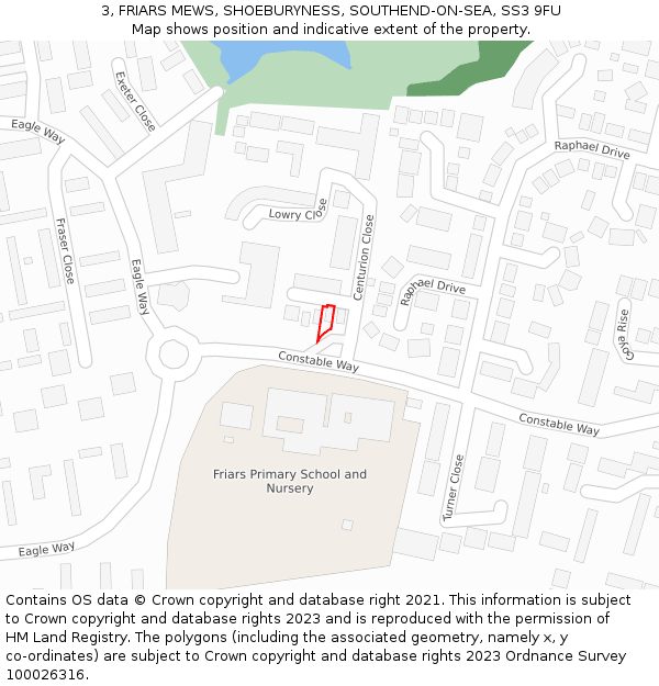 3, FRIARS MEWS, SHOEBURYNESS, SOUTHEND-ON-SEA, SS3 9FU: Location map and indicative extent of plot