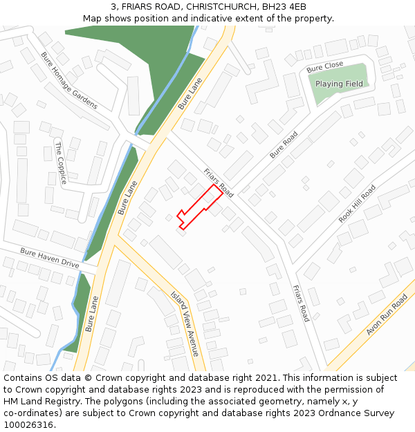 3, FRIARS ROAD, CHRISTCHURCH, BH23 4EB: Location map and indicative extent of plot