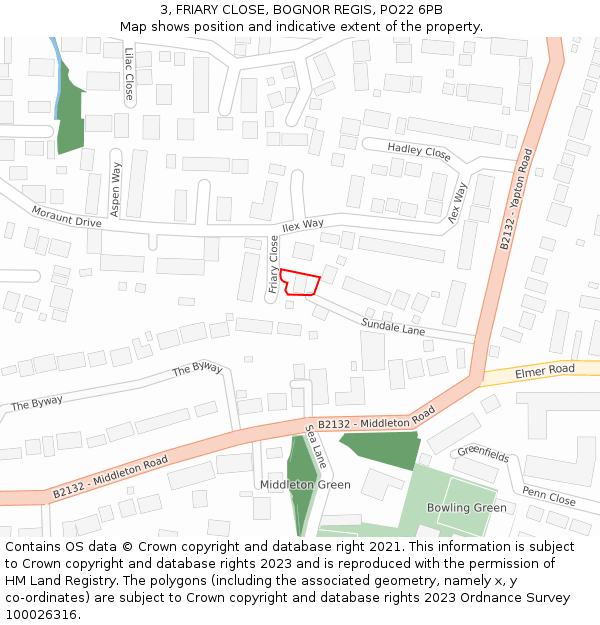 3, FRIARY CLOSE, BOGNOR REGIS, PO22 6PB: Location map and indicative extent of plot