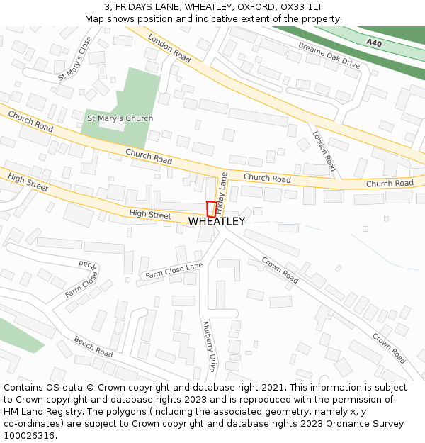 3, FRIDAYS LANE, WHEATLEY, OXFORD, OX33 1LT: Location map and indicative extent of plot