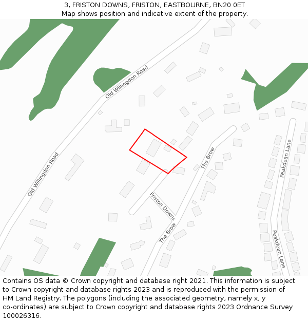 3, FRISTON DOWNS, FRISTON, EASTBOURNE, BN20 0ET: Location map and indicative extent of plot