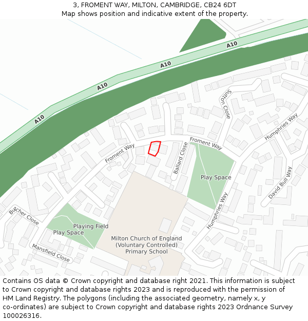 3, FROMENT WAY, MILTON, CAMBRIDGE, CB24 6DT: Location map and indicative extent of plot