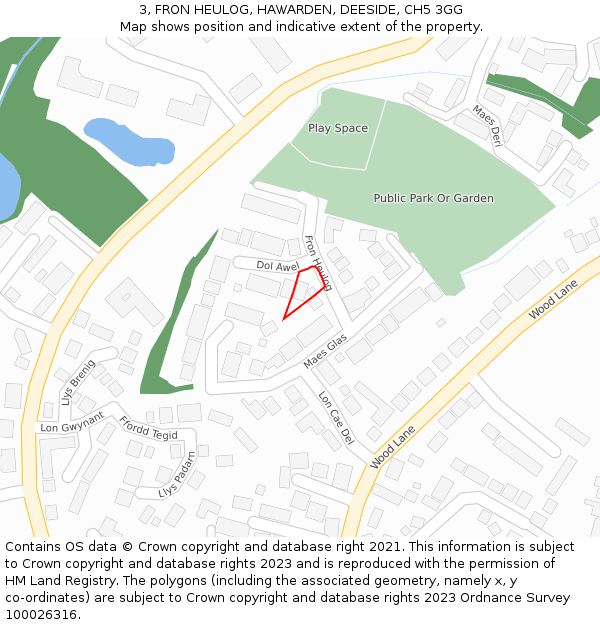 3, FRON HEULOG, HAWARDEN, DEESIDE, CH5 3GG: Location map and indicative extent of plot