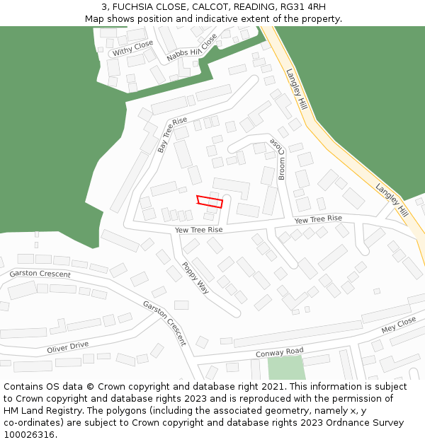 3, FUCHSIA CLOSE, CALCOT, READING, RG31 4RH: Location map and indicative extent of plot