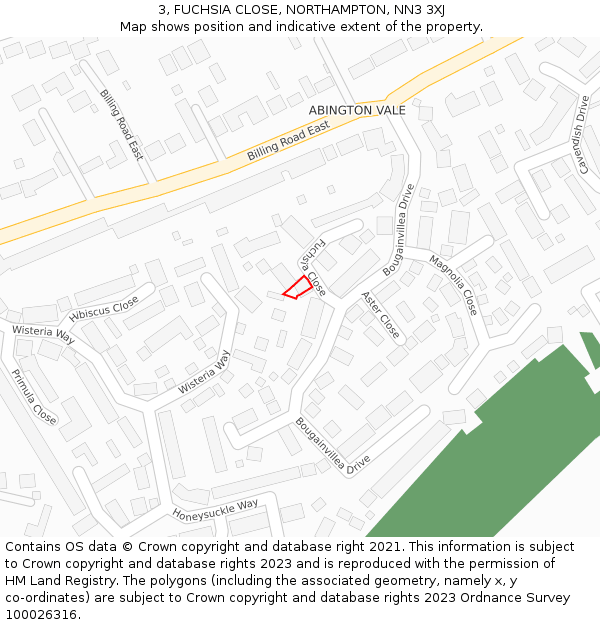 3, FUCHSIA CLOSE, NORTHAMPTON, NN3 3XJ: Location map and indicative extent of plot