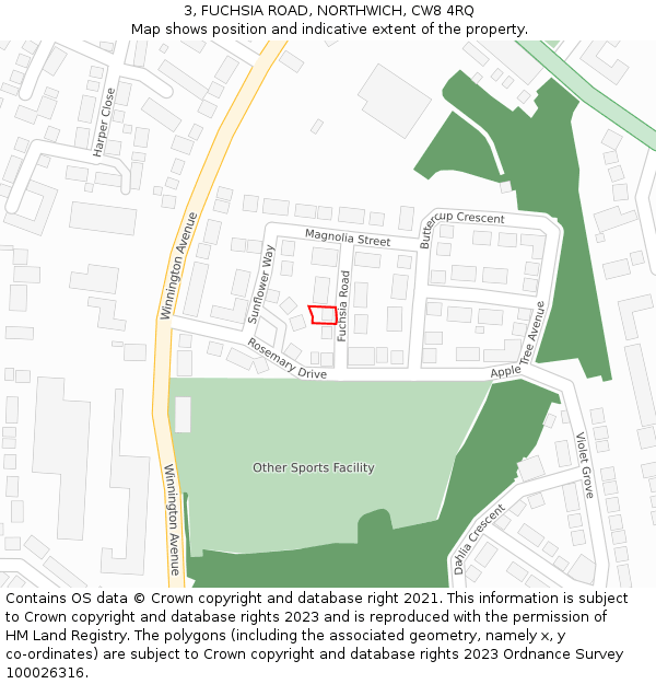 3, FUCHSIA ROAD, NORTHWICH, CW8 4RQ: Location map and indicative extent of plot