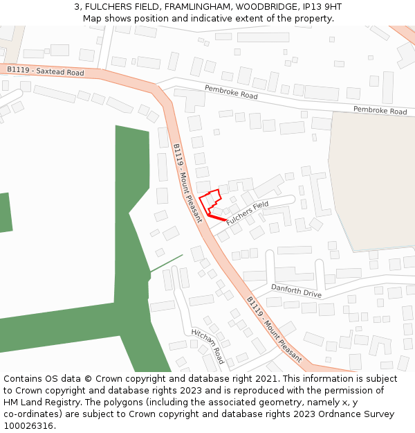 3, FULCHERS FIELD, FRAMLINGHAM, WOODBRIDGE, IP13 9HT: Location map and indicative extent of plot