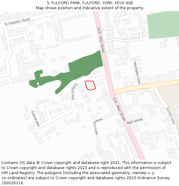 3, FULFORD PARK, FULFORD, YORK, YO10 4QE: Location map and indicative extent of plot