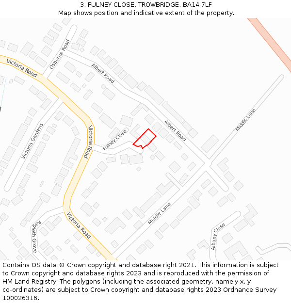 3, FULNEY CLOSE, TROWBRIDGE, BA14 7LF: Location map and indicative extent of plot