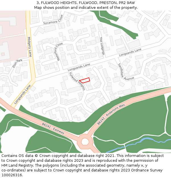 3, FULWOOD HEIGHTS, FULWOOD, PRESTON, PR2 9AW: Location map and indicative extent of plot