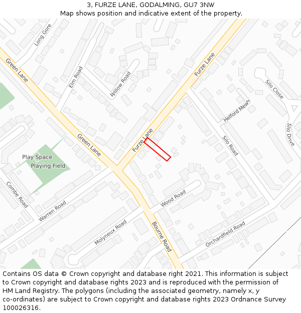 3, FURZE LANE, GODALMING, GU7 3NW: Location map and indicative extent of plot
