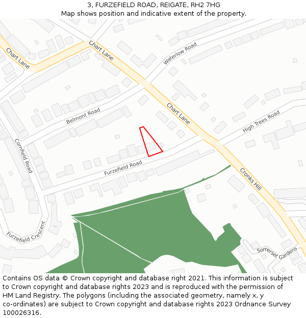 3, FURZEFIELD ROAD, REIGATE, RH2 7HG: Location map and indicative extent of plot