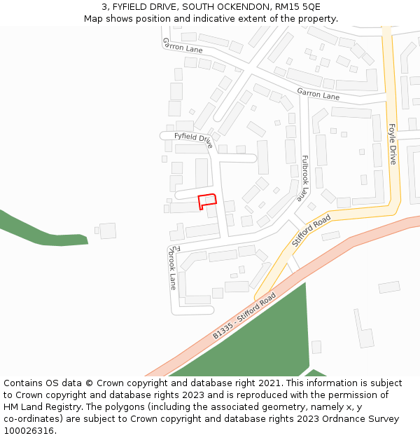3, FYFIELD DRIVE, SOUTH OCKENDON, RM15 5QE: Location map and indicative extent of plot