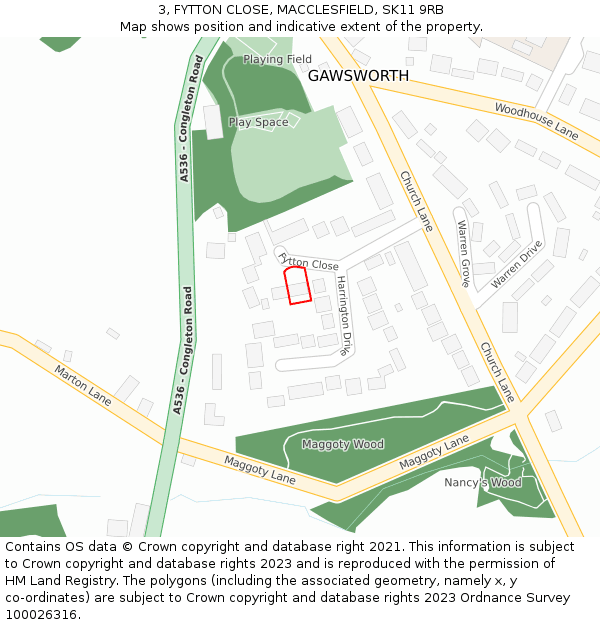 3, FYTTON CLOSE, MACCLESFIELD, SK11 9RB: Location map and indicative extent of plot