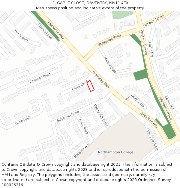 3, GABLE CLOSE, DAVENTRY, NN11 4EX: Location map and indicative extent of plot