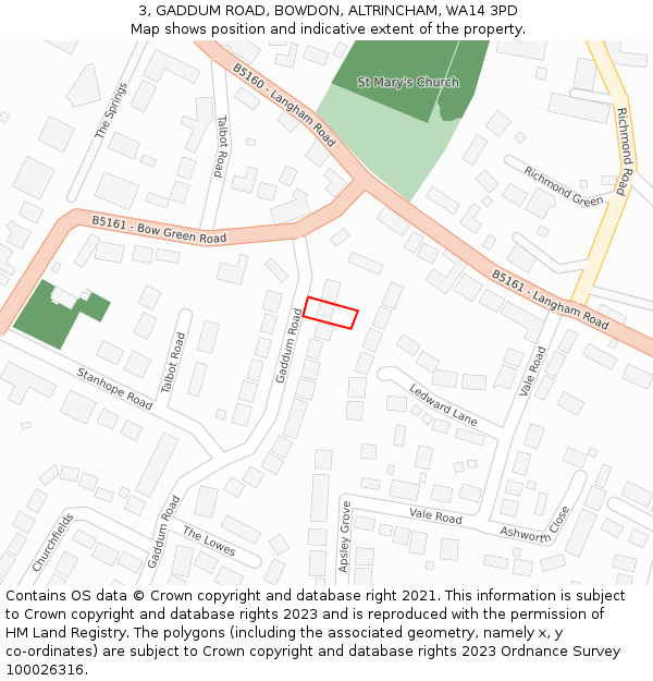 3, GADDUM ROAD, BOWDON, ALTRINCHAM, WA14 3PD: Location map and indicative extent of plot