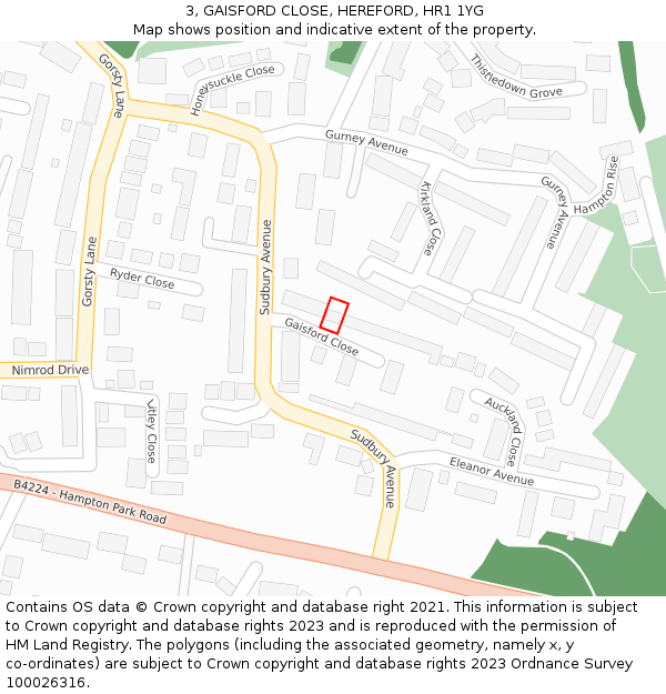 3, GAISFORD CLOSE, HEREFORD, HR1 1YG: Location map and indicative extent of plot