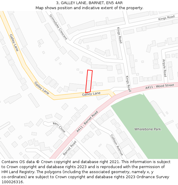 3, GALLEY LANE, BARNET, EN5 4AR: Location map and indicative extent of plot