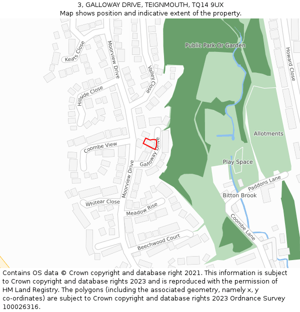 3, GALLOWAY DRIVE, TEIGNMOUTH, TQ14 9UX: Location map and indicative extent of plot