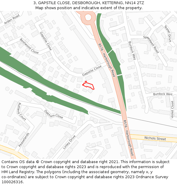 3, GAPSTILE CLOSE, DESBOROUGH, KETTERING, NN14 2TZ: Location map and indicative extent of plot