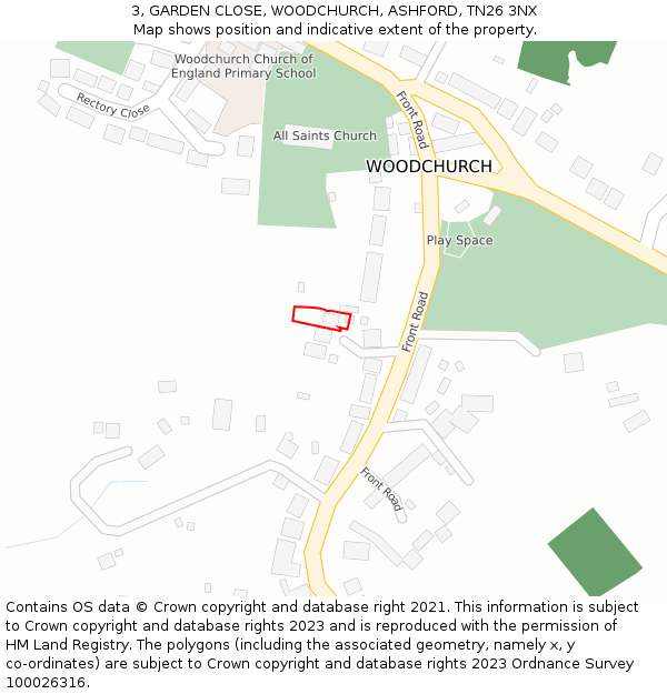 3, GARDEN CLOSE, WOODCHURCH, ASHFORD, TN26 3NX: Location map and indicative extent of plot