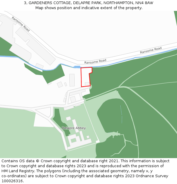 3, GARDENERS COTTAGE, DELAPRE PARK, NORTHAMPTON, NN4 8AW: Location map and indicative extent of plot