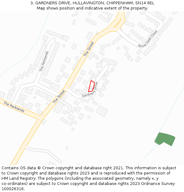 3, GARDNERS DRIVE, HULLAVINGTON, CHIPPENHAM, SN14 6EL: Location map and indicative extent of plot
