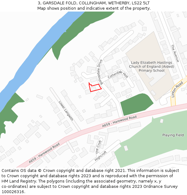 3, GARSDALE FOLD, COLLINGHAM, WETHERBY, LS22 5LT: Location map and indicative extent of plot