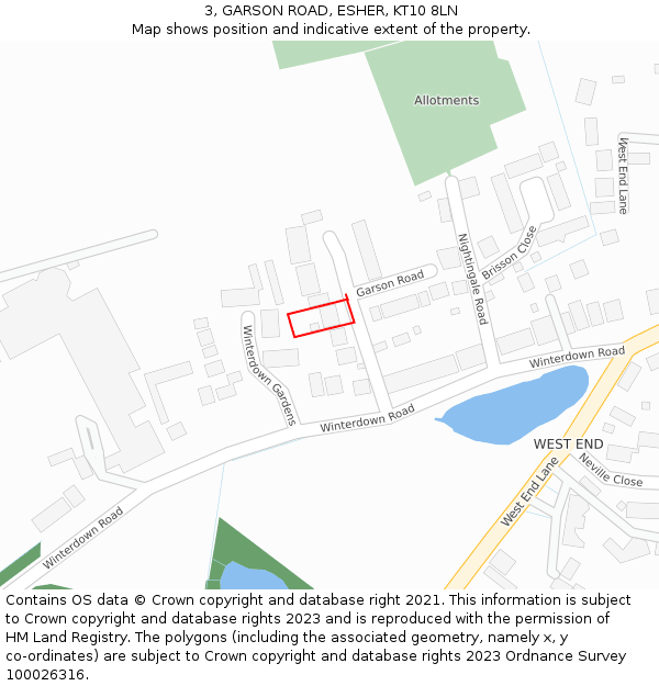 3, GARSON ROAD, ESHER, KT10 8LN: Location map and indicative extent of plot