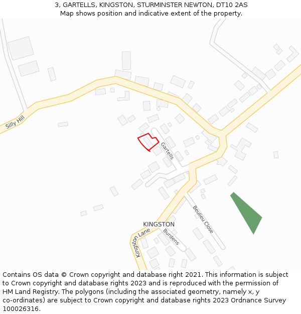 3, GARTELLS, KINGSTON, STURMINSTER NEWTON, DT10 2AS: Location map and indicative extent of plot