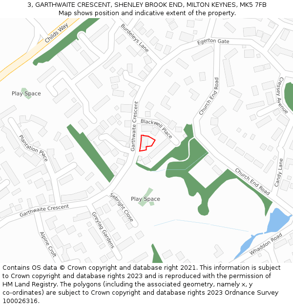 3, GARTHWAITE CRESCENT, SHENLEY BROOK END, MILTON KEYNES, MK5 7FB: Location map and indicative extent of plot