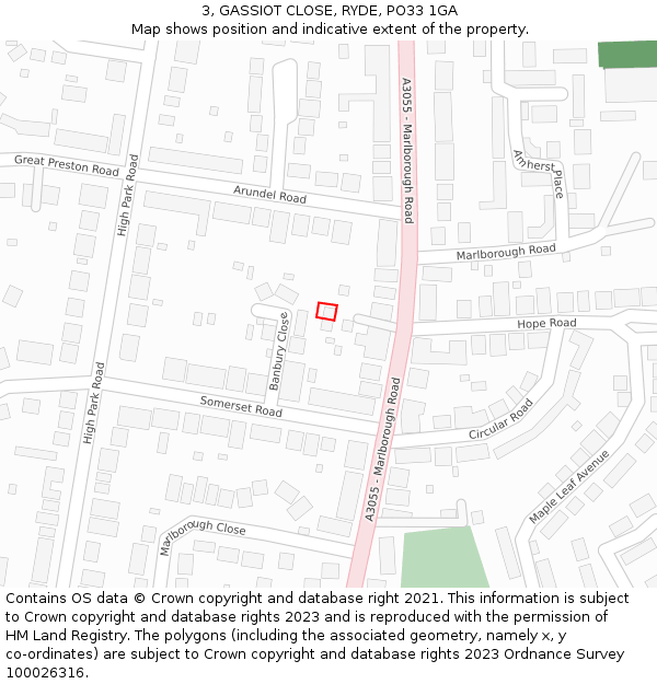 3, GASSIOT CLOSE, RYDE, PO33 1GA: Location map and indicative extent of plot