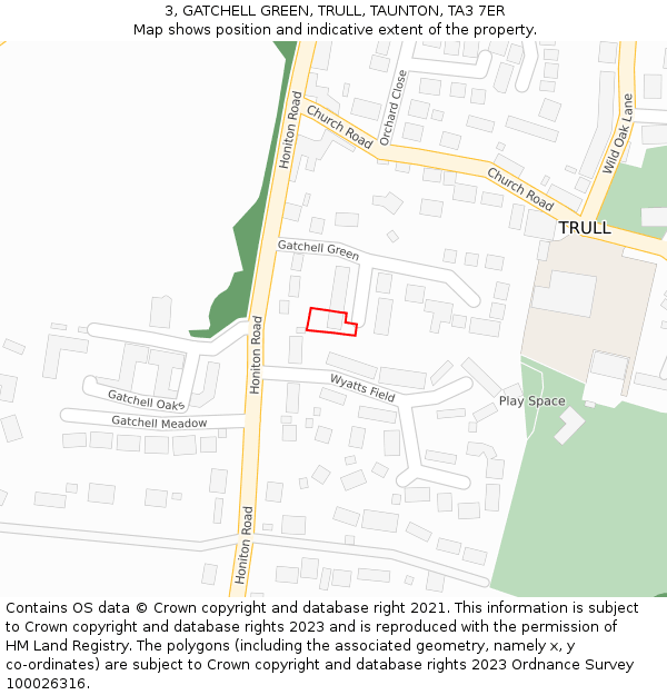 3, GATCHELL GREEN, TRULL, TAUNTON, TA3 7ER: Location map and indicative extent of plot
