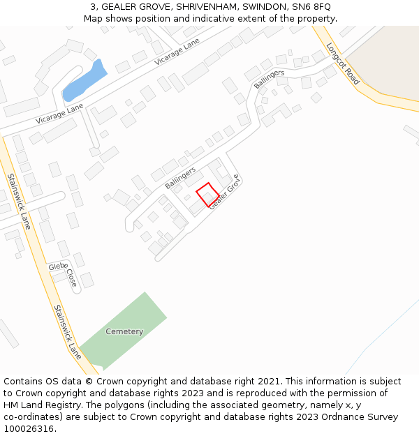 3, GEALER GROVE, SHRIVENHAM, SWINDON, SN6 8FQ: Location map and indicative extent of plot