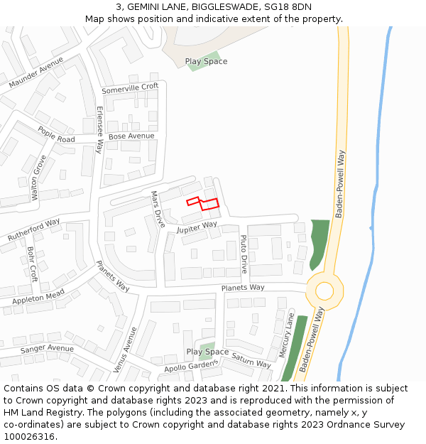 3, GEMINI LANE, BIGGLESWADE, SG18 8DN: Location map and indicative extent of plot