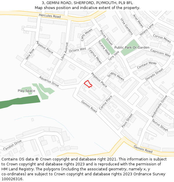 3, GEMINI ROAD, SHERFORD, PLYMOUTH, PL9 8FL: Location map and indicative extent of plot