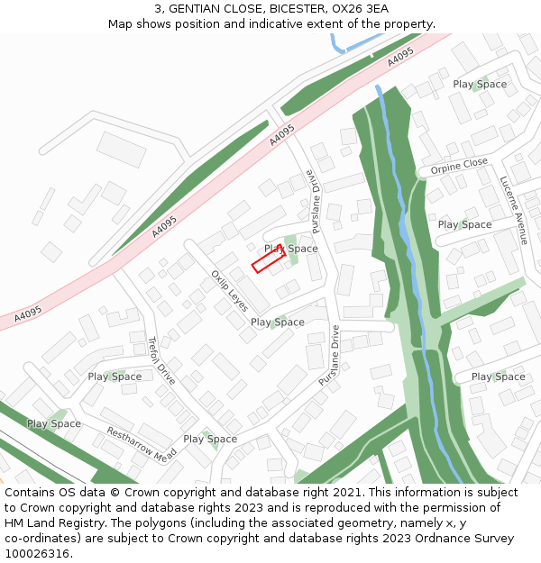 3, GENTIAN CLOSE, BICESTER, OX26 3EA: Location map and indicative extent of plot