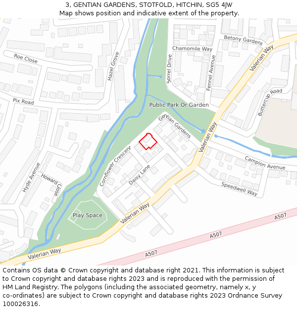 3, GENTIAN GARDENS, STOTFOLD, HITCHIN, SG5 4JW: Location map and indicative extent of plot