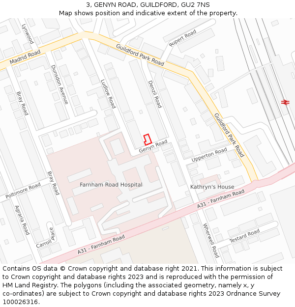 3, GENYN ROAD, GUILDFORD, GU2 7NS: Location map and indicative extent of plot