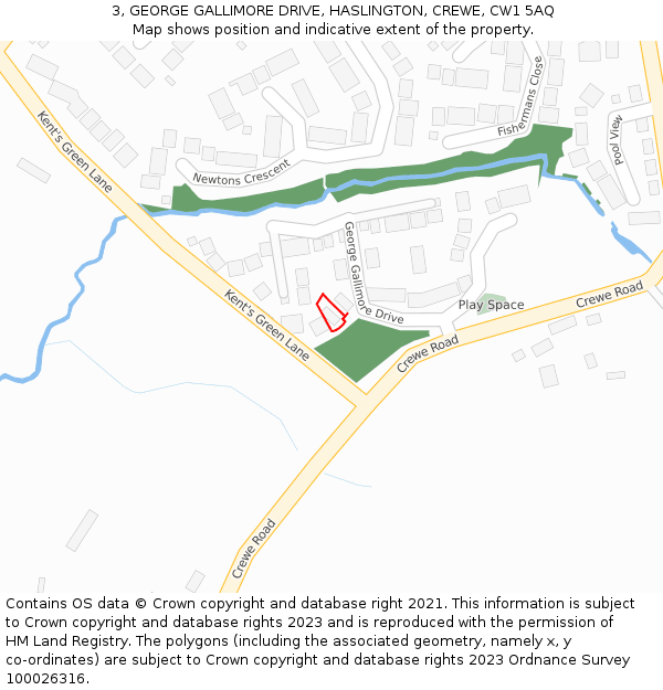 3, GEORGE GALLIMORE DRIVE, HASLINGTON, CREWE, CW1 5AQ: Location map and indicative extent of plot