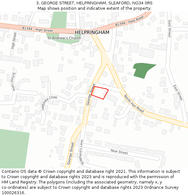 3, GEORGE STREET, HELPRINGHAM, SLEAFORD, NG34 0RS: Location map and indicative extent of plot
