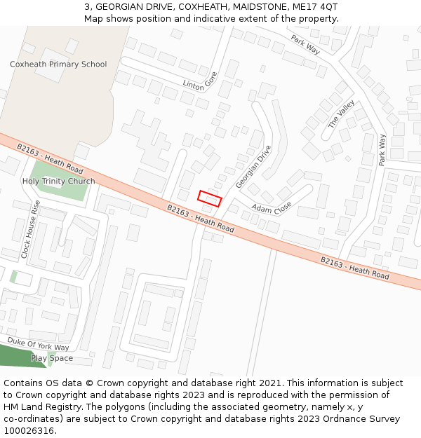 3, GEORGIAN DRIVE, COXHEATH, MAIDSTONE, ME17 4QT: Location map and indicative extent of plot