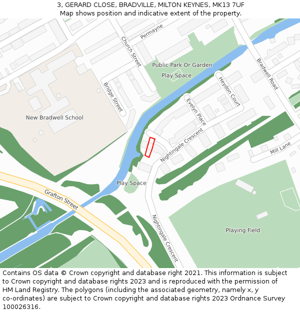 3, GERARD CLOSE, BRADVILLE, MILTON KEYNES, MK13 7UF: Location map and indicative extent of plot